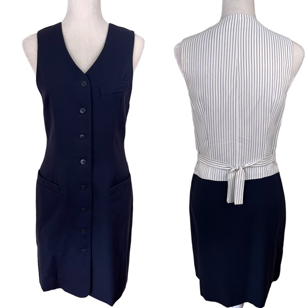 Vintage Ann Taylor Wool Pinstripe Vest Blazer Style Button Down Dress